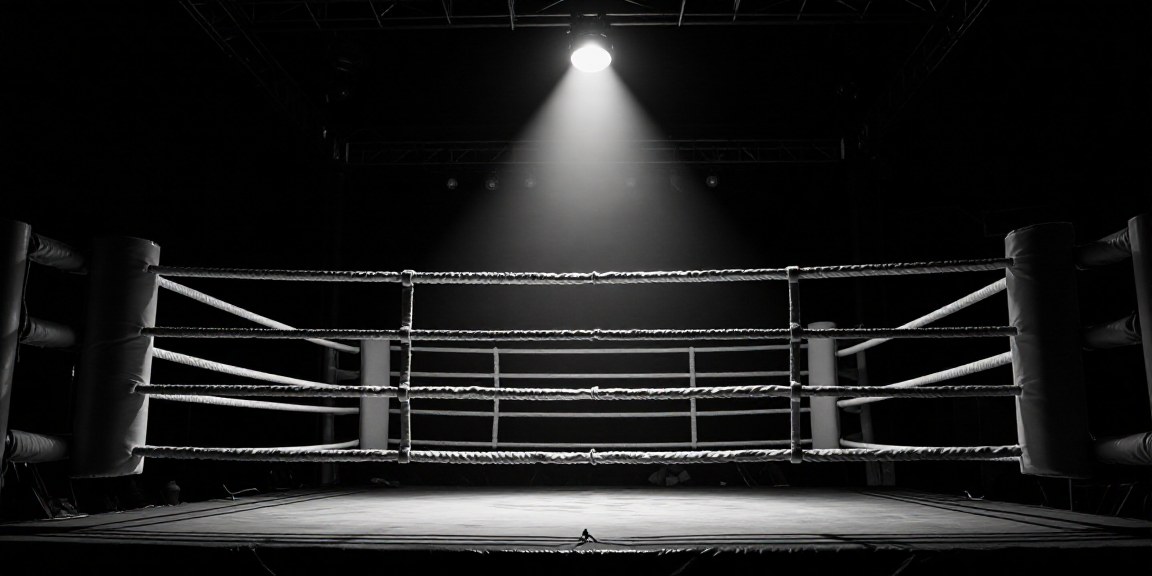 เวทีมวยกลางโรงยิมที่มีไฟส่องเดี่ยวบน PG1133